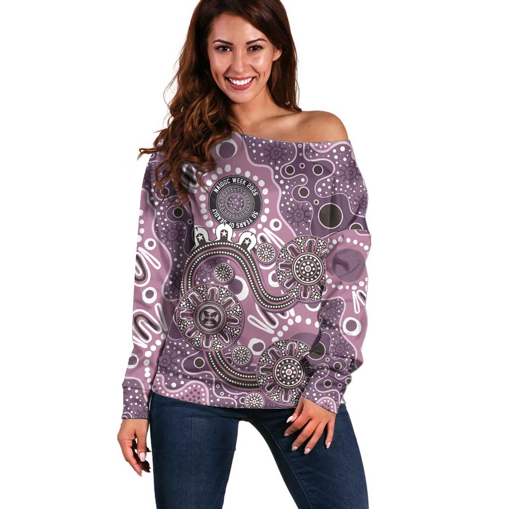 Personalised NAIDOC Week 50 Years Deadly Always Off Shoulder Sweater Pink Aboriginal Artwork Dot Painting