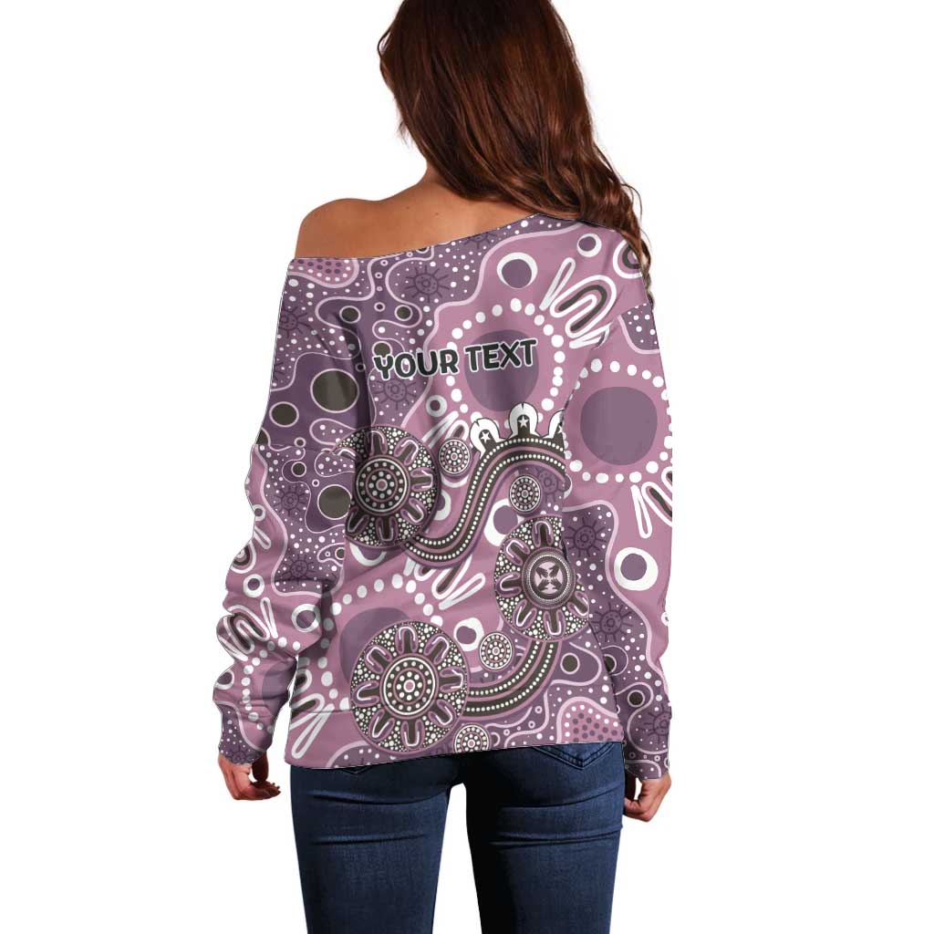 Personalised NAIDOC Week 50 Years Deadly Always Off Shoulder Sweater Pink Aboriginal Artwork Dot Painting