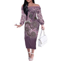 Personalised NAIDOC Week 50 Years Deadly Always Off The Shoulder Long Sleeve Dress Pink Aboriginal Artwork Dot Painting