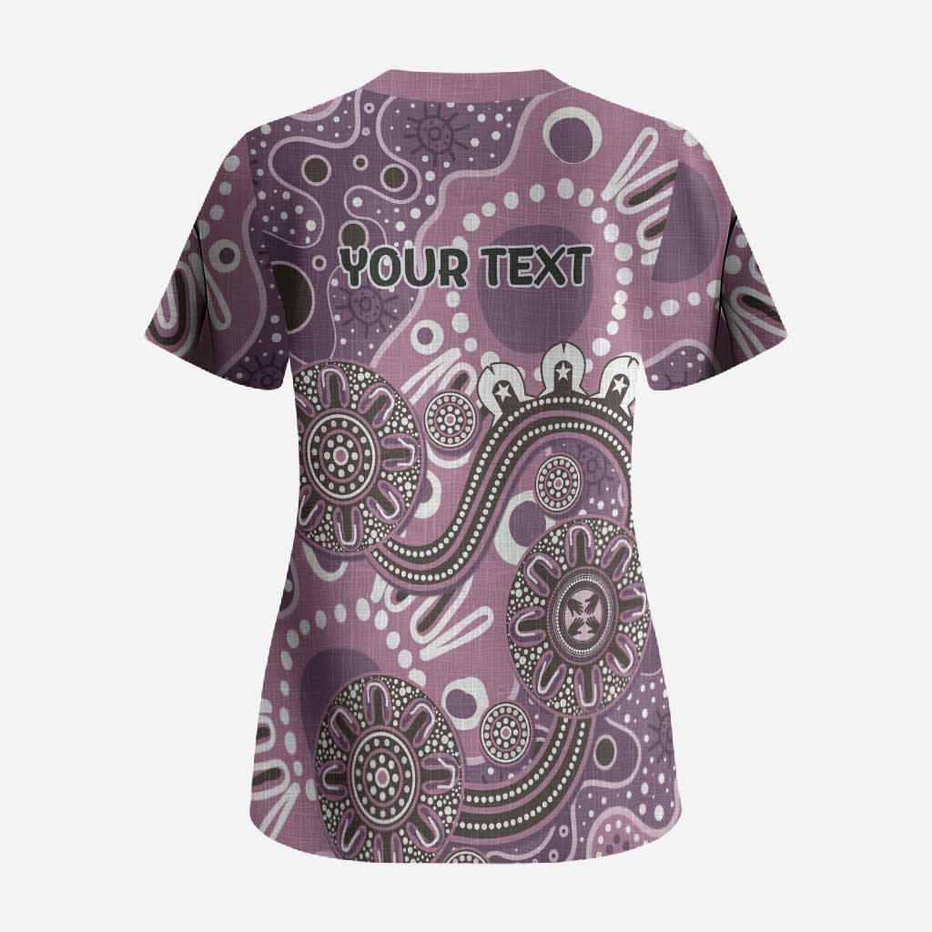Personalised NAIDOC Week 50 Years Deadly Always Scrub Top Pink Aboriginal Artwork Dot Painting