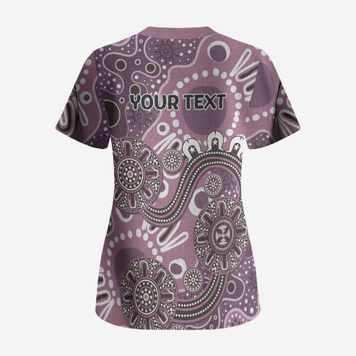 Personalised NAIDOC Week 50 Years Deadly Always Scrub Top Pink Aboriginal Artwork Dot Painting