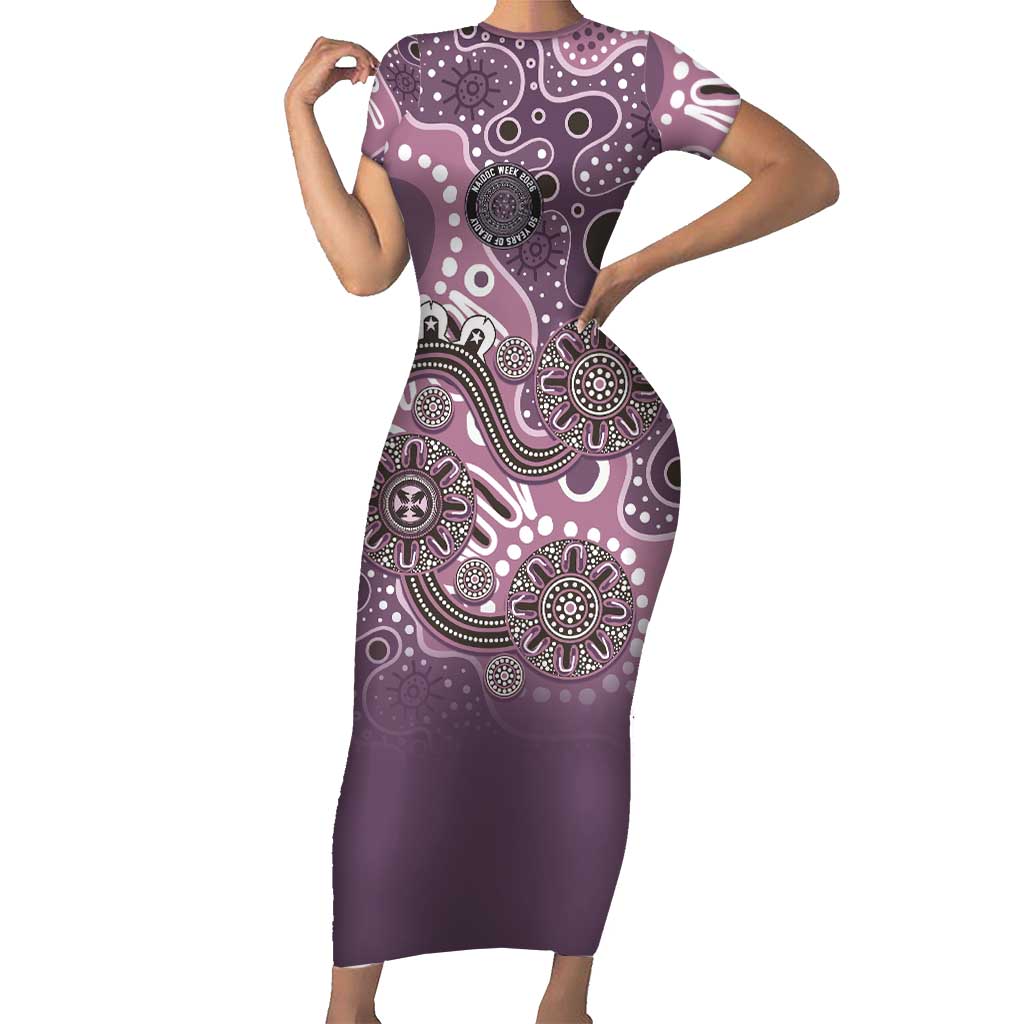 Personalised NAIDOC Week 50 Years Deadly Always Short Sleeve Bodycon Dress Pink Aboriginal Artwork Dot Painting