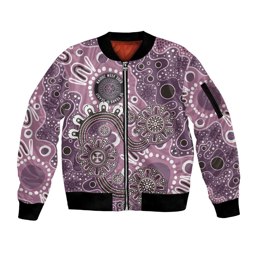 Personalised NAIDOC Week 50 Years Deadly Always Sleeve Zip Bomber Jacket Pink Aboriginal Artwork Dot Painting