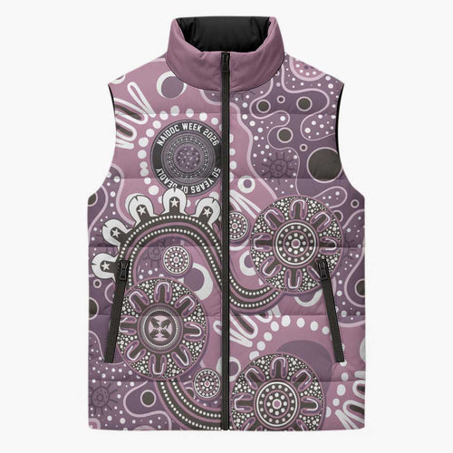 Personalised NAIDOC Week 50 Years Deadly Always Sleeveless Puffer Jacket Pink Aboriginal Artwork Dot Painting