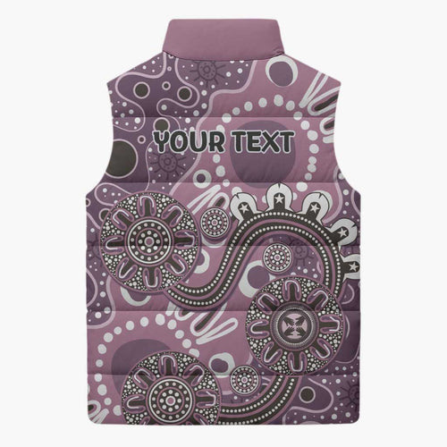 Personalised NAIDOC Week 50 Years Deadly Always Sleeveless Puffer Jacket Pink Aboriginal Artwork Dot Painting