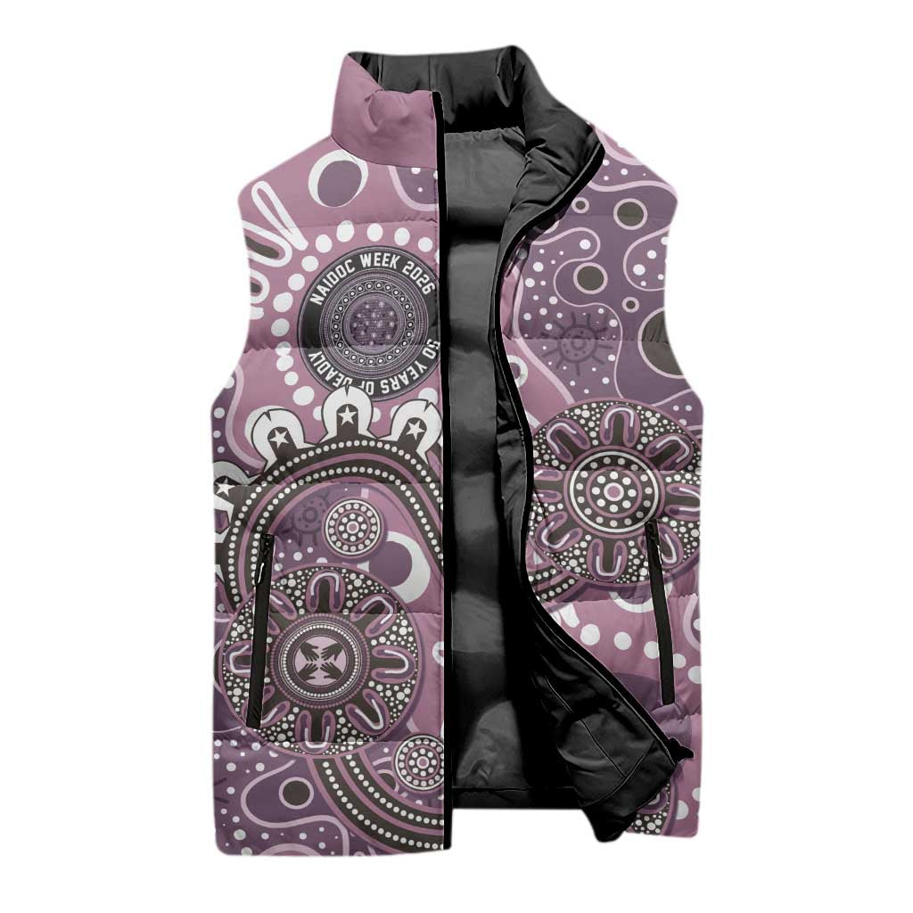 Personalised NAIDOC Week 50 Years Deadly Always Sleeveless Puffer Jacket Pink Aboriginal Artwork Dot Painting