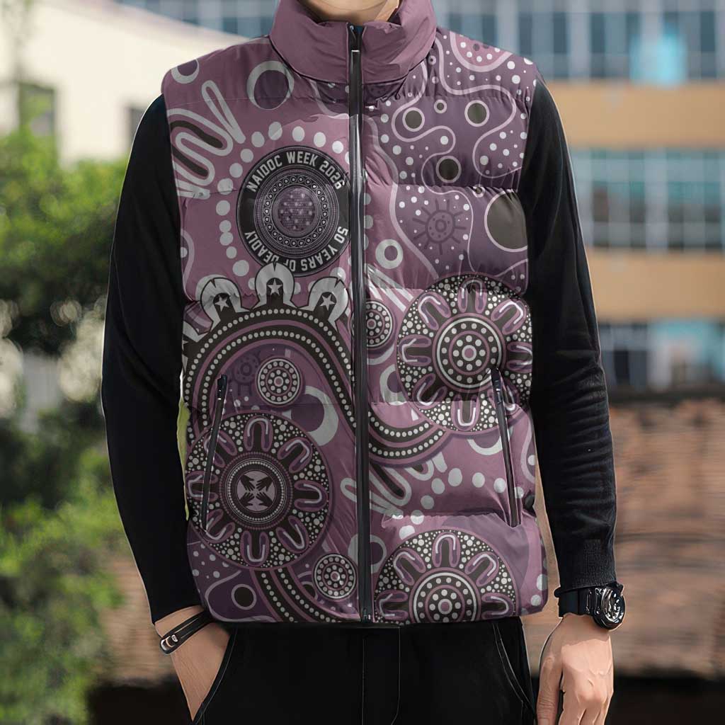 Personalised NAIDOC Week 50 Years Deadly Always Sleeveless Puffer Jacket Pink Aboriginal Artwork Dot Painting