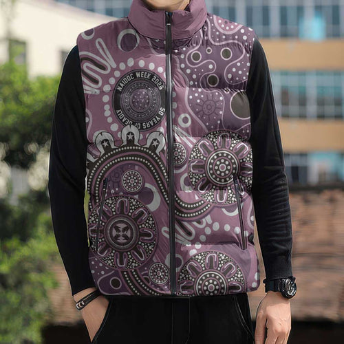 Personalised NAIDOC Week 50 Years Deadly Always Sleeveless Puffer Jacket Pink Aboriginal Artwork Dot Painting