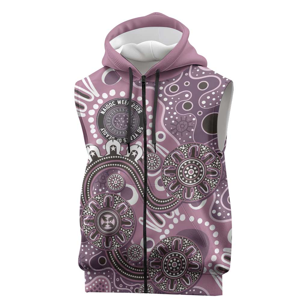 Personalised NAIDOC Week 50 Years Deadly Always Sleeveless Zip Hoodie Pink Aboriginal Artwork Dot Painting