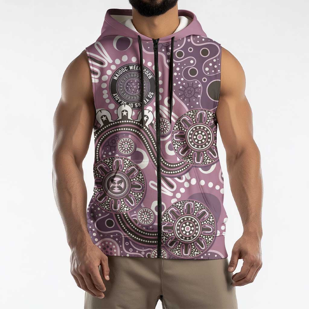 Personalised NAIDOC Week 50 Years Deadly Always Sleeveless Zip Hoodie Pink Aboriginal Artwork Dot Painting