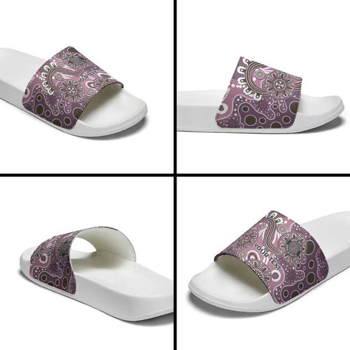 Personalised NAIDOC Week 50 Years Deadly Always Slide Sandals Pink Aboriginal Artwork Dot Painting