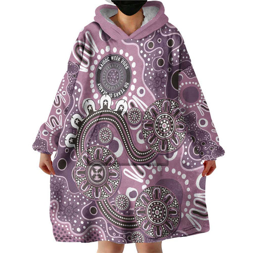 Personalised NAIDOC Week 50 Years Deadly Always Wearable Blanket Hoodie Pink Aboriginal Artwork Dot Painting