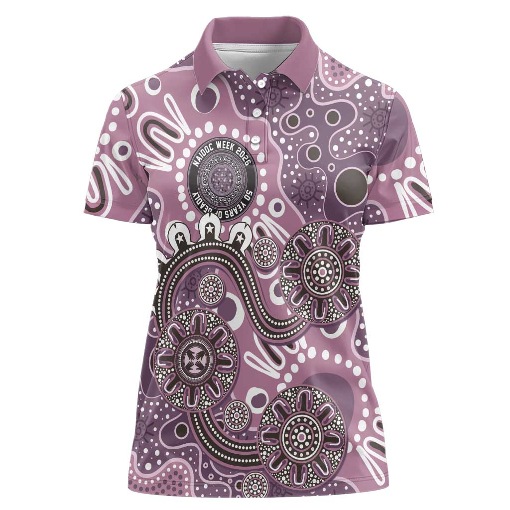 Personalised NAIDOC Week 50 Years Deadly Always Women Polo Shirt Pink Aboriginal Artwork Dot Painting