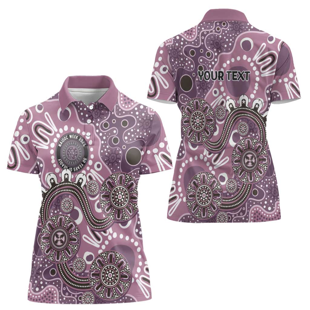 Personalised NAIDOC Week 50 Years Deadly Always Women Polo Shirt Pink Aboriginal Artwork Dot Painting