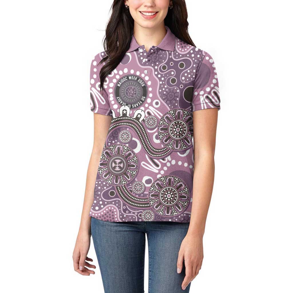 Personalised NAIDOC Week 50 Years Deadly Always Women Polo Shirt Pink Aboriginal Artwork Dot Painting