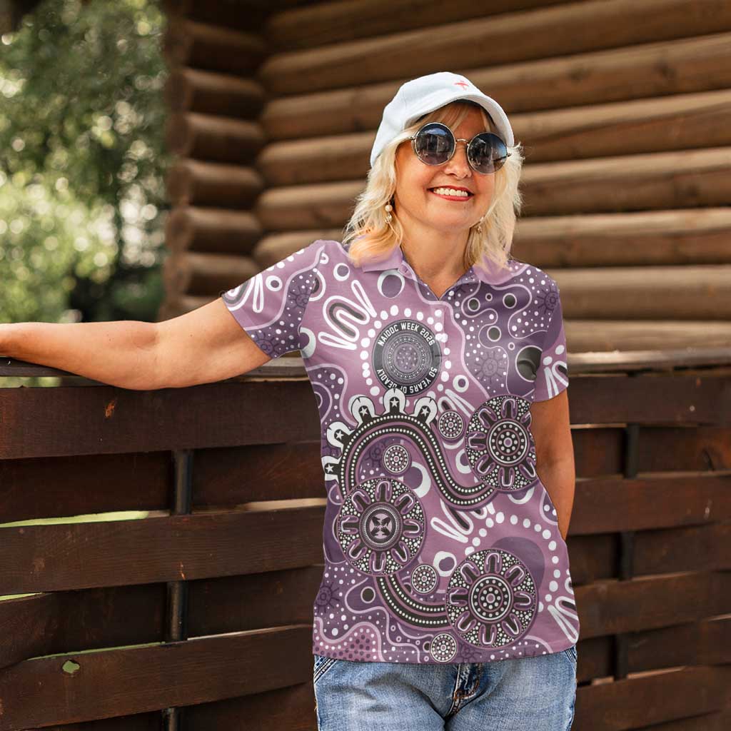 Personalised NAIDOC Week 50 Years Deadly Always Women Polo Shirt Pink Aboriginal Artwork Dot Painting