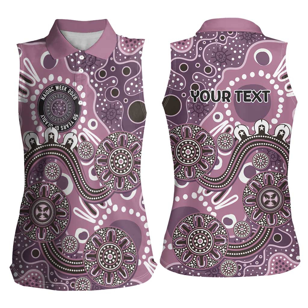 Personalised NAIDOC Week 50 Years Deadly Always Women Sleeveless Polo Shirt Pink Aboriginal Artwork Dot Painting