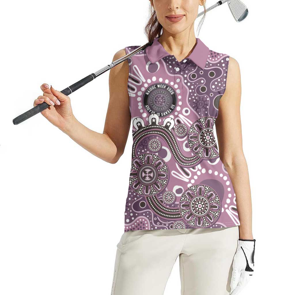 Personalised NAIDOC Week 50 Years Deadly Always Women Sleeveless Polo Shirt Pink Aboriginal Artwork Dot Painting