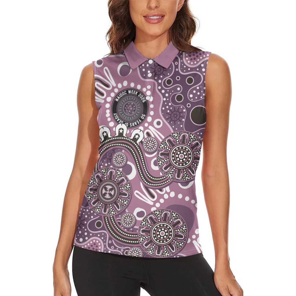 Personalised NAIDOC Week 50 Years Deadly Always Women Sleeveless Polo Shirt Pink Aboriginal Artwork Dot Painting