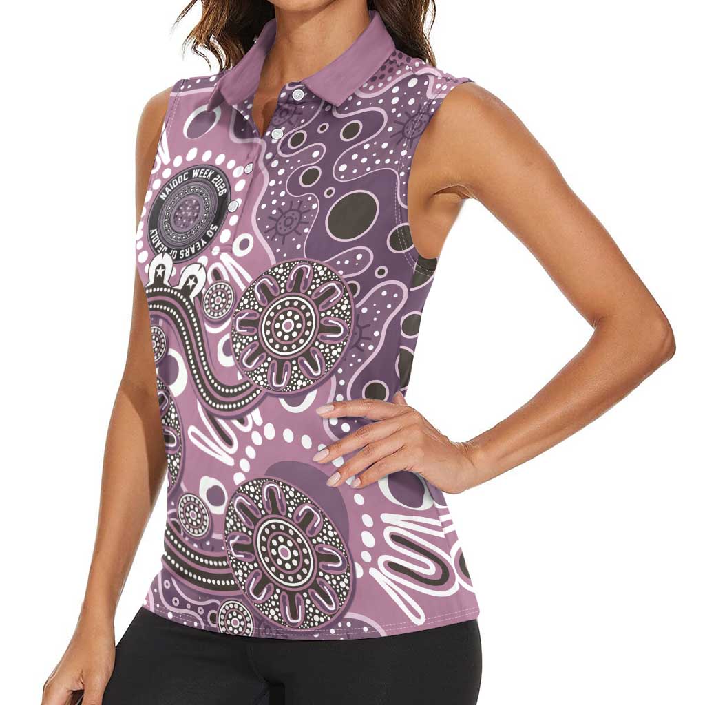 Personalised NAIDOC Week 50 Years Deadly Always Women Sleeveless Polo Shirt Pink Aboriginal Artwork Dot Painting