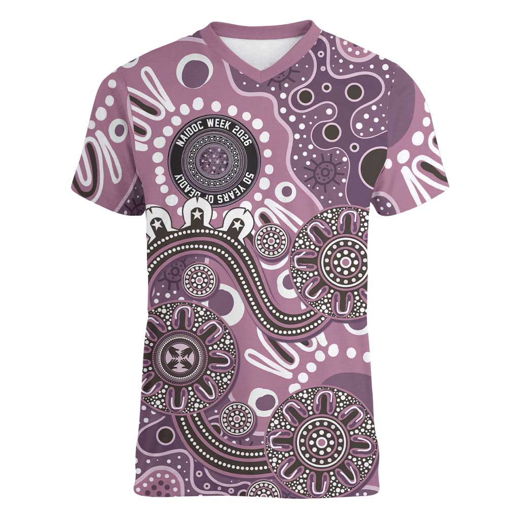 Personalised NAIDOC Week 50 Years Deadly Always Women V-Neck T-Shirt Pink Aboriginal Artwork Dot Painting