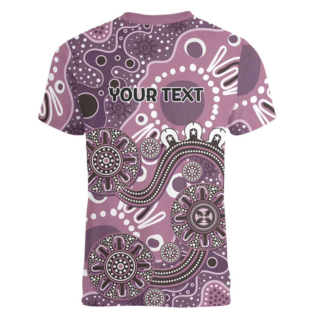 Personalised NAIDOC Week 50 Years Deadly Always Women V-Neck T-Shirt Pink Aboriginal Artwork Dot Painting
