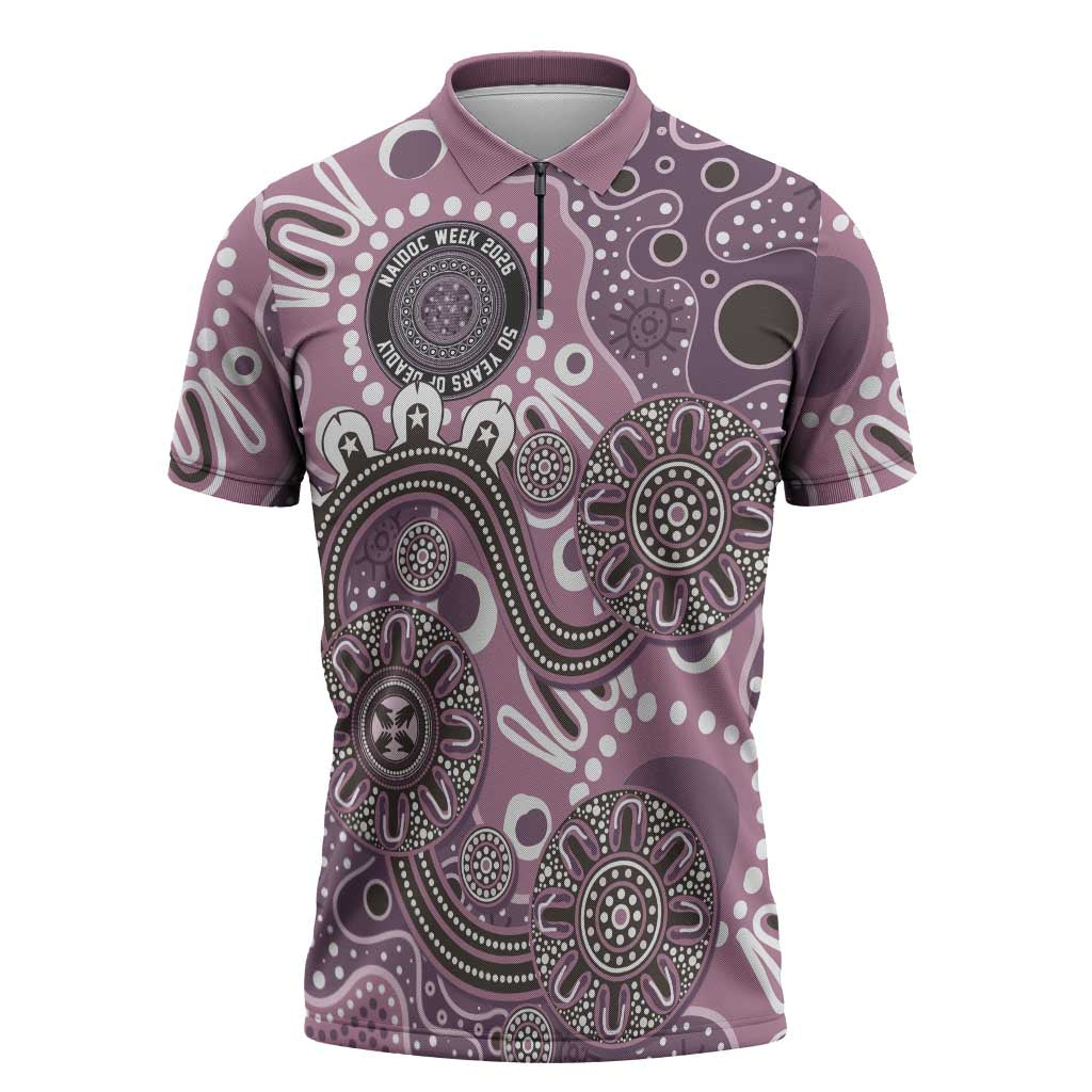Personalised NAIDOC Week 50 Years Deadly Always Zipper Polo Shirt Pink Aboriginal Artwork Dot Painting