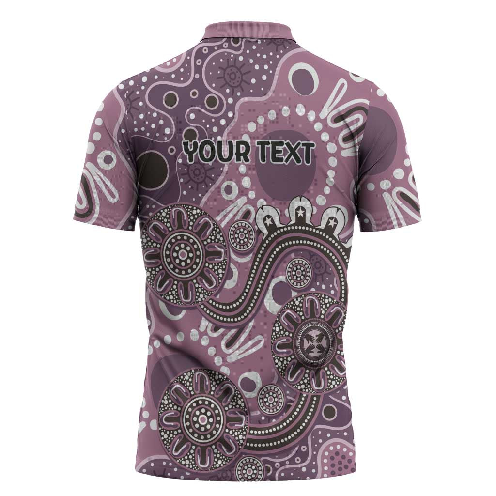 Personalised NAIDOC Week 50 Years Deadly Always Zipper Polo Shirt Pink Aboriginal Artwork Dot Painting