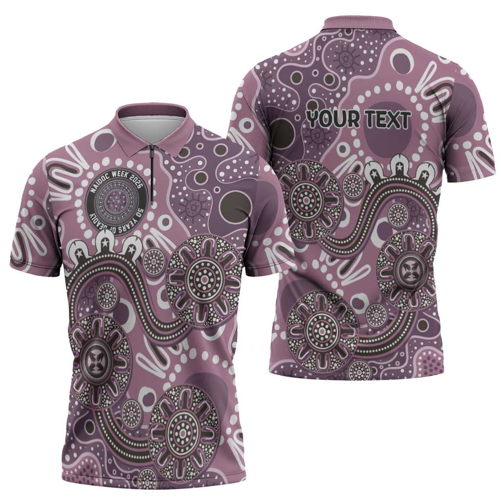 Personalised NAIDOC Week 50 Years Deadly Always Zipper Polo Shirt Pink Aboriginal Artwork Dot Painting