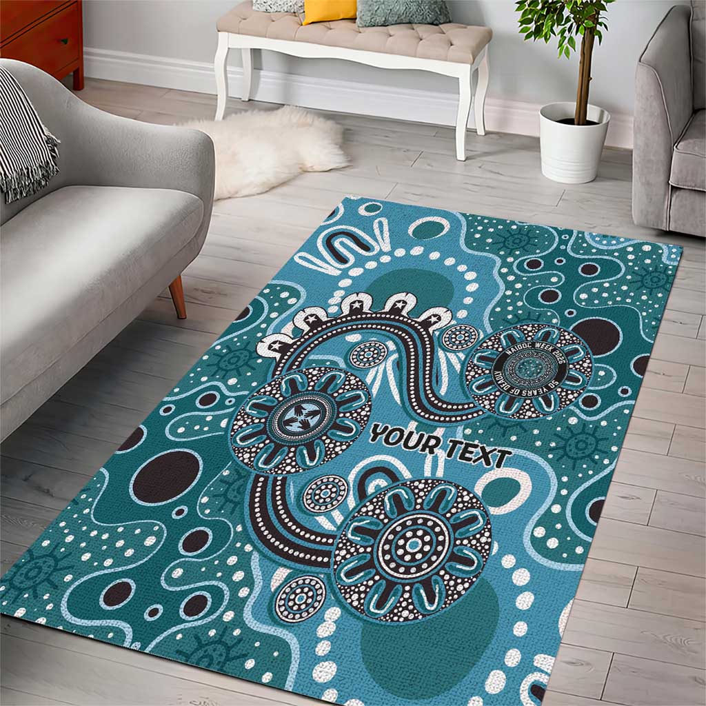 Personalised NAIDOC Week 50 Years Deadly Always Area Rug Teal Aboriginal Artwork Dot Painting