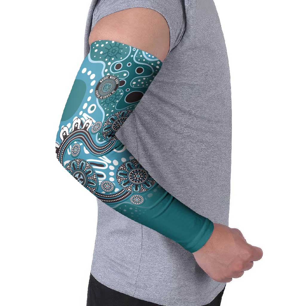 Personalised NAIDOC Week 50 Years Deadly Always Arm Sleeves Teal Aboriginal Artwork Dot Painting