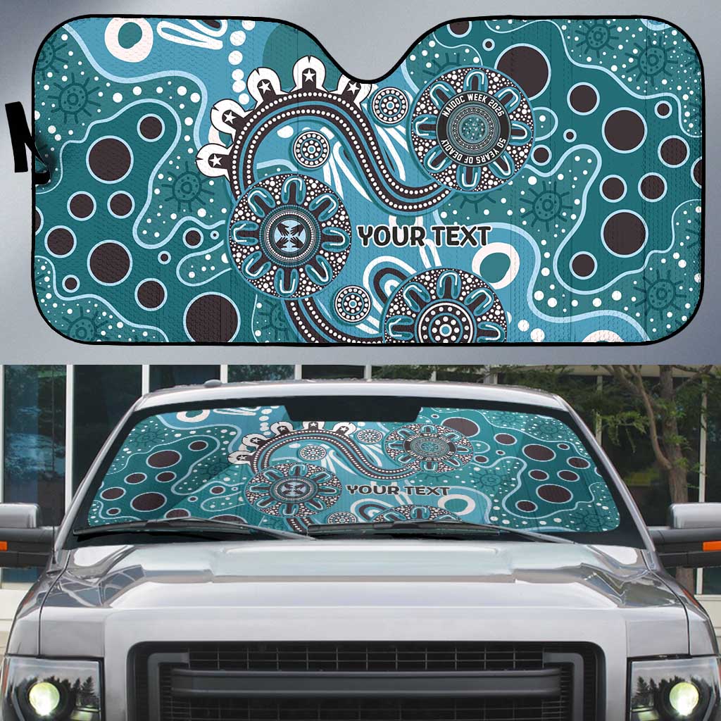 Personalised NAIDOC Week 50 Years Deadly Always Auto Sun Shade Teal Aboriginal Artwork Dot Painting