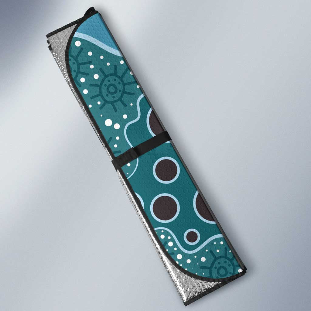 Personalised NAIDOC Week 50 Years Deadly Always Auto Sun Shade Teal Aboriginal Artwork Dot Painting