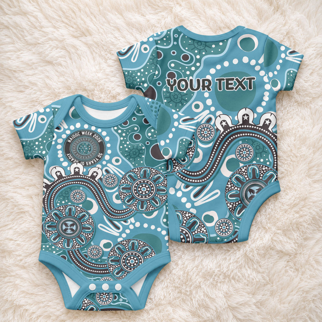 Personalised NAIDOC Week 50 Years Deadly Always Baby Onesie Teal Aboriginal Artwork Dot Painting