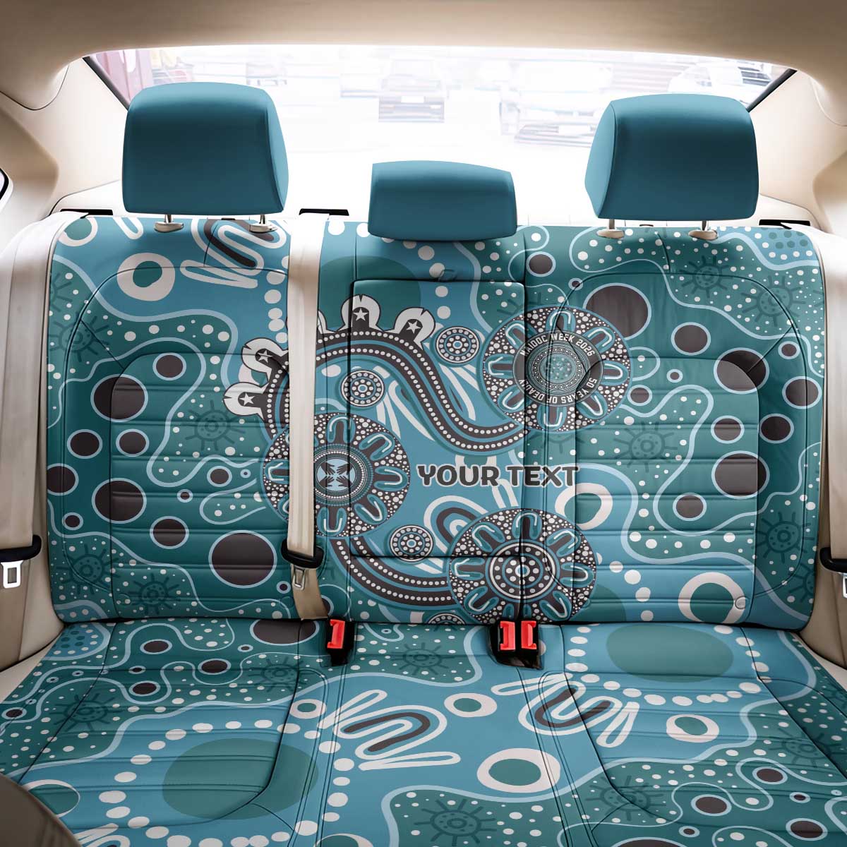 Personalised NAIDOC Week 50 Years Deadly Always Back Car Seat Cover Teal Aboriginal Artwork Dot Painting