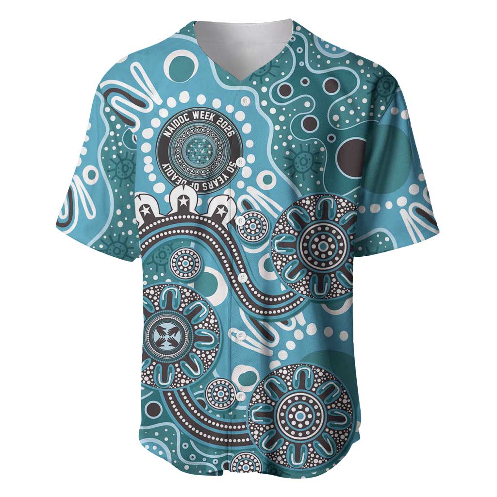 Personalised NAIDOC Week 50 Years Deadly Always Baseball Jersey Teal Aboriginal Artwork Dot Painting