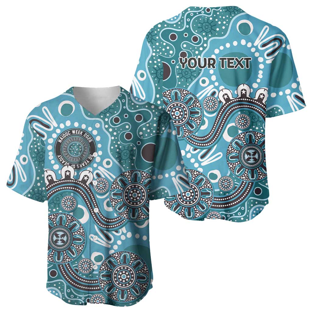 Personalised NAIDOC Week 50 Years Deadly Always Baseball Jersey Teal Aboriginal Artwork Dot Painting