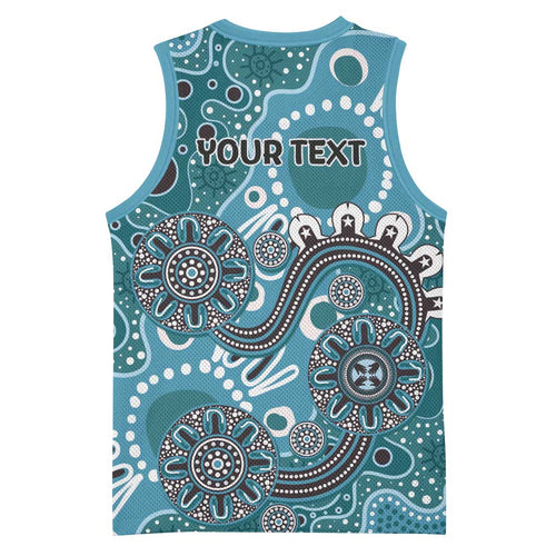 Personalised NAIDOC Week 50 Years Deadly Always Basketball Jersey Teal Aboriginal Artwork Dot Painting