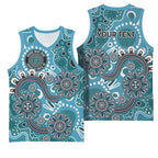 Personalised NAIDOC Week 50 Years Deadly Always Basketball Jersey Teal Aboriginal Artwork Dot Painting