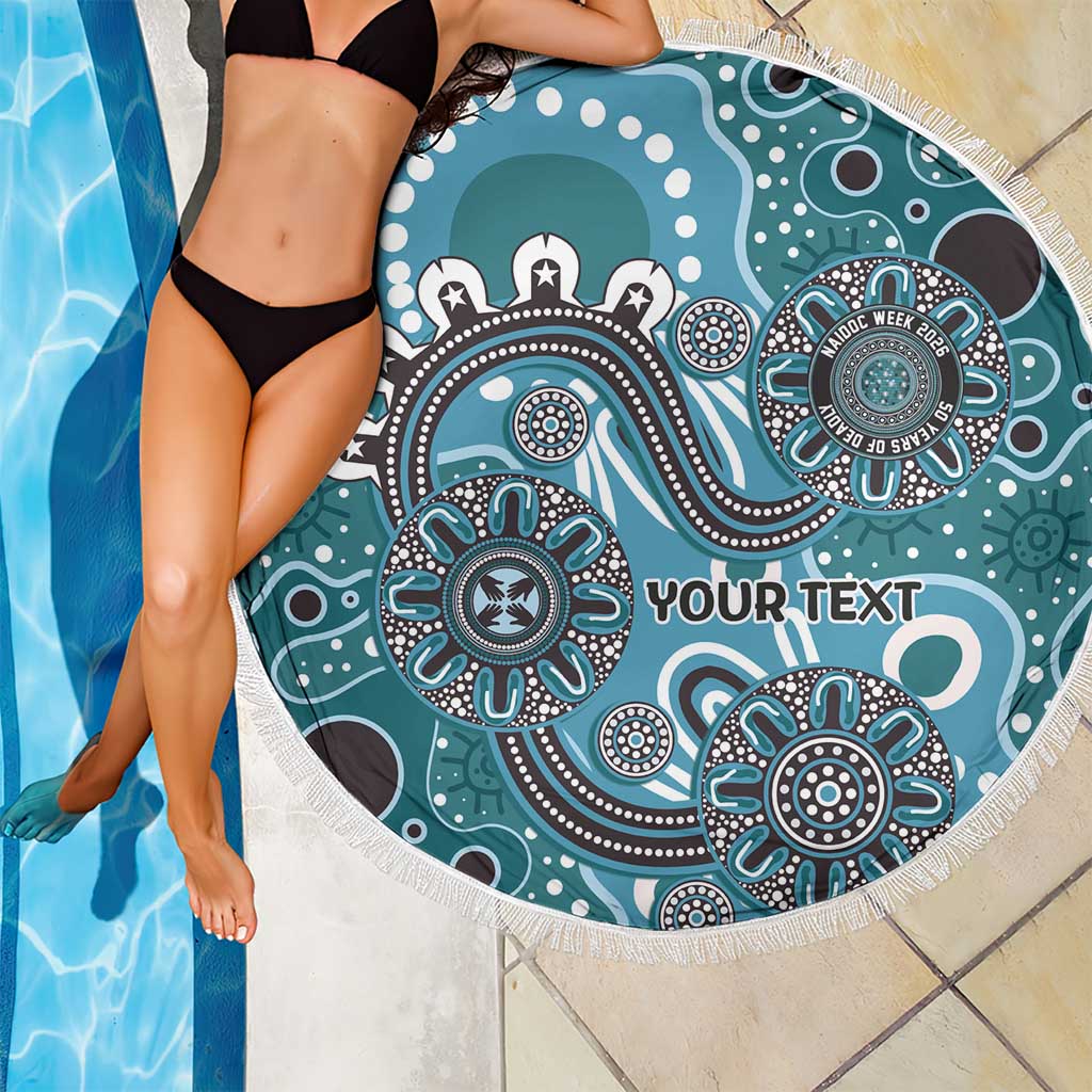 Personalised NAIDOC Week 50 Years Deadly Always Beach Blanket Teal Aboriginal Artwork Dot Painting