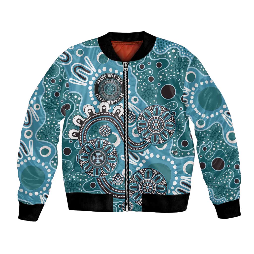 Personalised NAIDOC Week 50 Years Deadly Always Bomber Jacket Teal Aboriginal Artwork Dot Painting