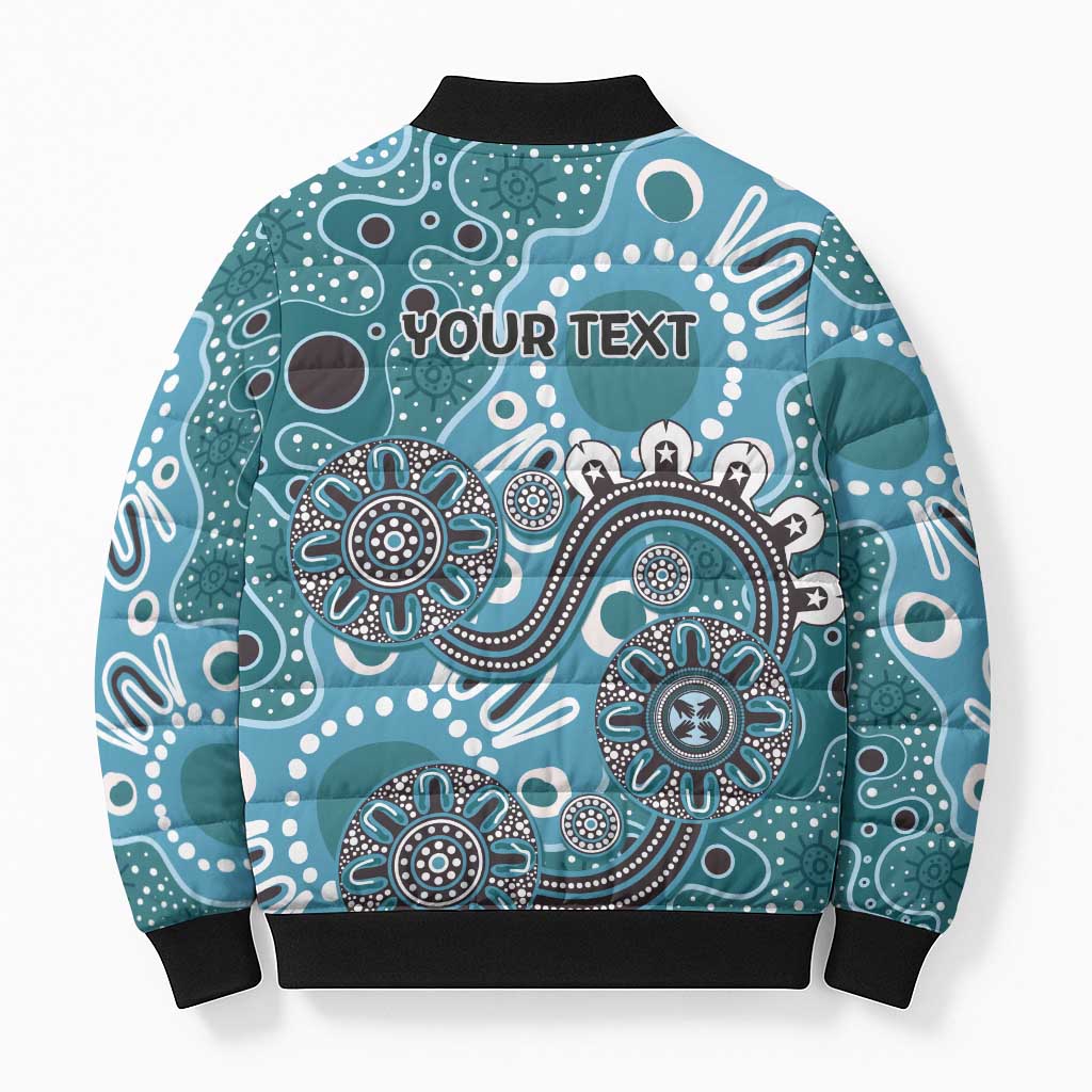 Personalised NAIDOC Week 50 Years Deadly Always Bomber Puffer Jacket Teal Aboriginal Artwork Dot Painting