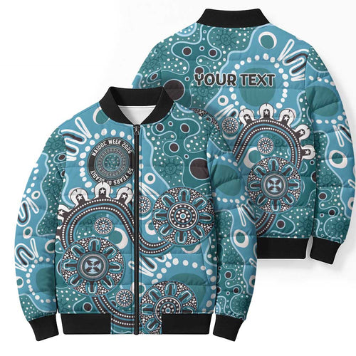 Personalised NAIDOC Week 50 Years Deadly Always Bomber Puffer Jacket Teal Aboriginal Artwork Dot Painting