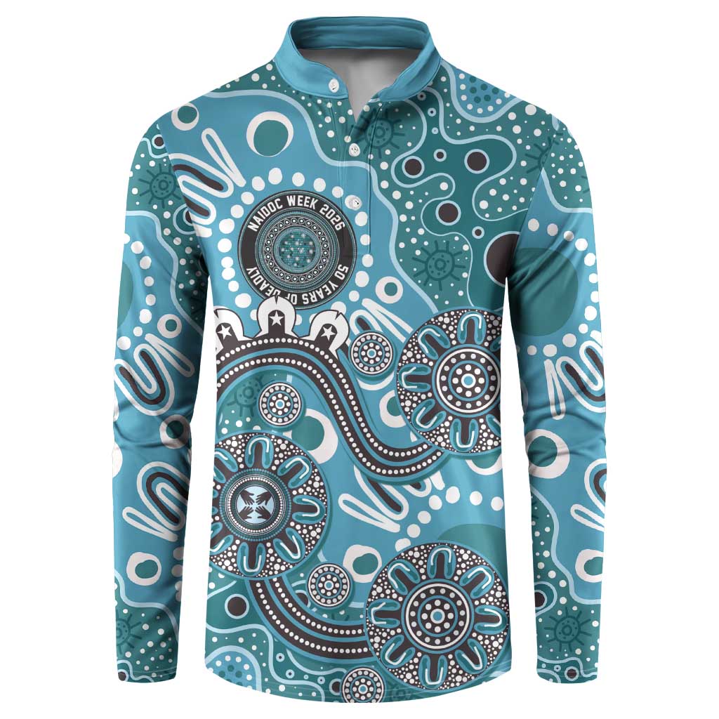 Personalised NAIDOC Week 50 Years Deadly Always Button Sweatshirt Teal Aboriginal Artwork Dot Painting