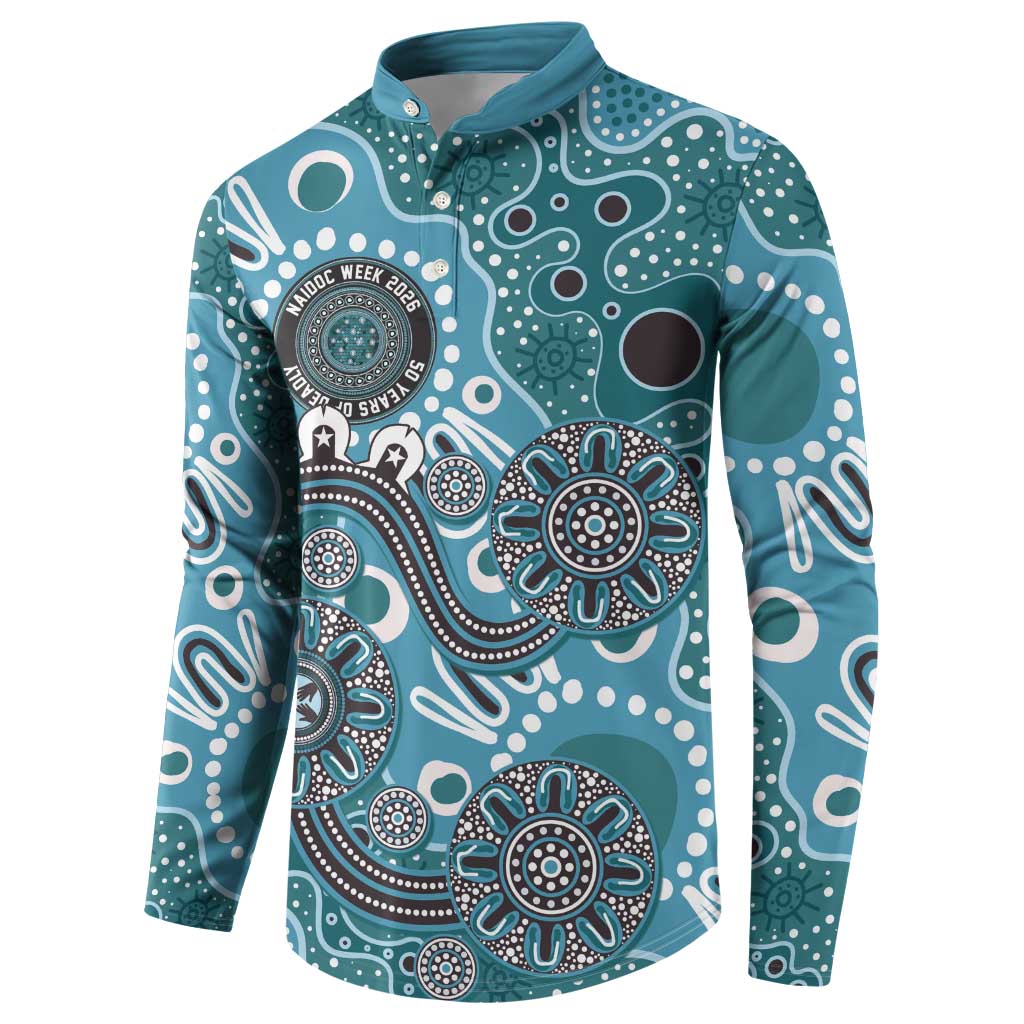 Personalised NAIDOC Week 50 Years Deadly Always Button Sweatshirt Teal Aboriginal Artwork Dot Painting