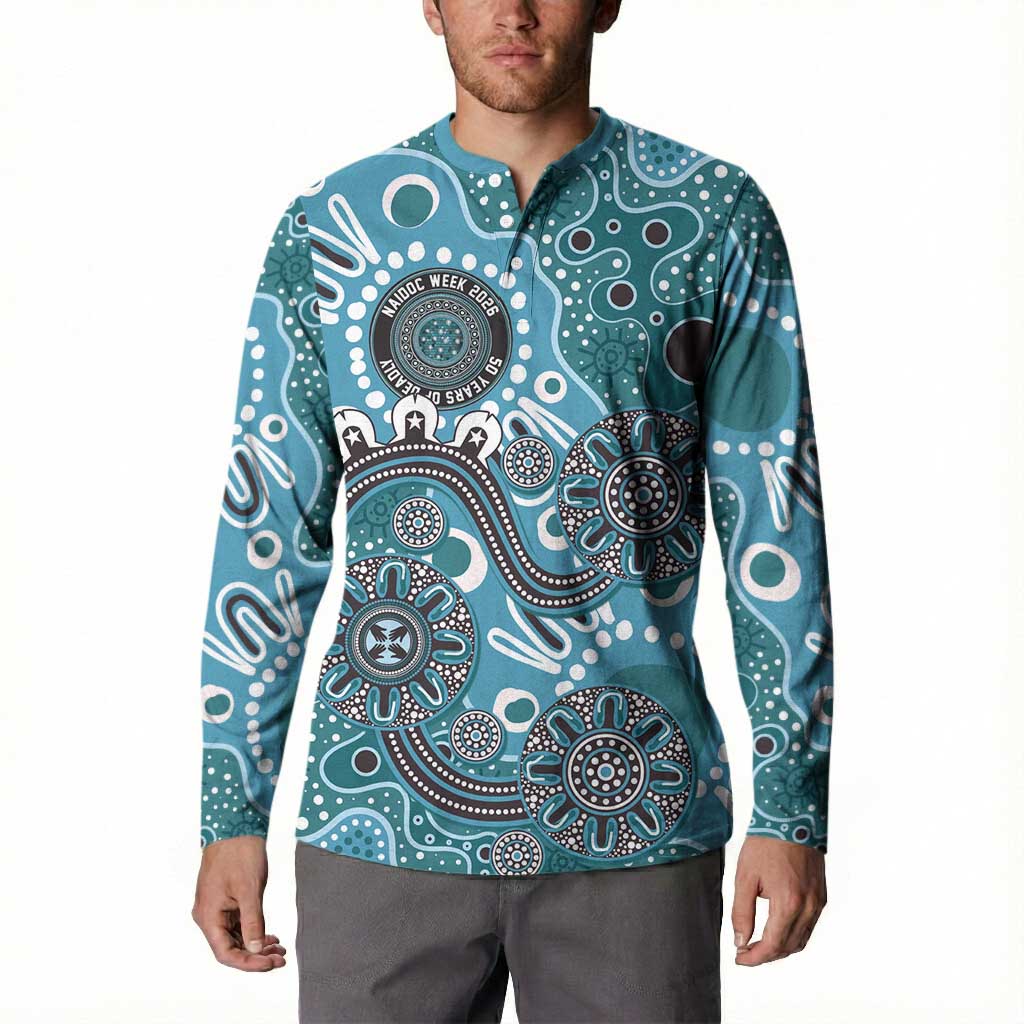 Personalised NAIDOC Week 50 Years Deadly Always Button Sweatshirt Teal Aboriginal Artwork Dot Painting