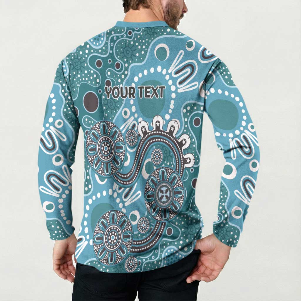 Personalised NAIDOC Week 50 Years Deadly Always Button Sweatshirt Teal Aboriginal Artwork Dot Painting
