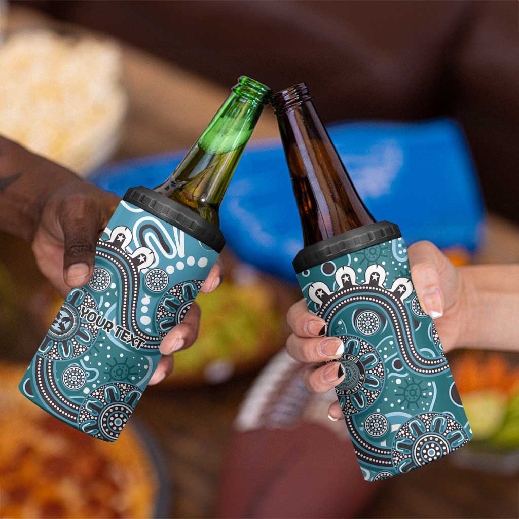 Personalised NAIDOC Week 50 Years Deadly Always 4 in 1 Can Cooler Tumbler Teal Aboriginal Artwork Dot Painting
