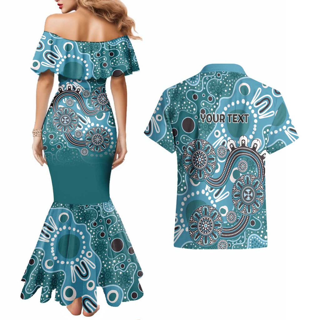 Personalised NAIDOC Week 50 Years Deadly Always Couples Matching Mermaid Dress and Hawaiian Shirt Teal Aboriginal Artwork Dot Painting