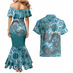 Personalised NAIDOC Week 50 Years Deadly Always Couples Matching Mermaid Dress and Hawaiian Shirt Teal Aboriginal Artwork Dot Painting